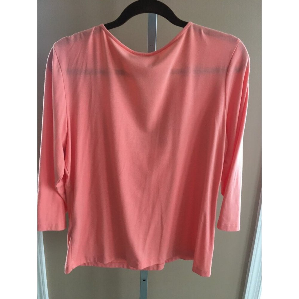 Ruby Rd Shirt Top Blouse Flower Texture Salmon Large 3/4 Sleeves Casual Comfort - Picture 5 of 8